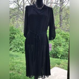 Nanette Lepore Black Sheer Polka Dot Dress with Bishop Sleeves and V-Neck